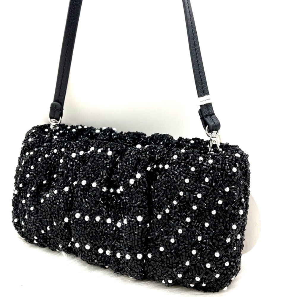 STAUD Beaded Black Evening Bag with Adjustable Strap